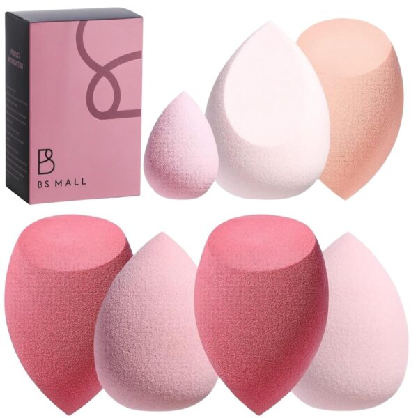 Makeup Sponge Set BS-MALL with Storage Case 7 Pcs for Liquid, Cream, and Powder,SAVE Foundation with 1 Mini Makeup Sponge For Travel Daily Use (A-Pink） - Image 2