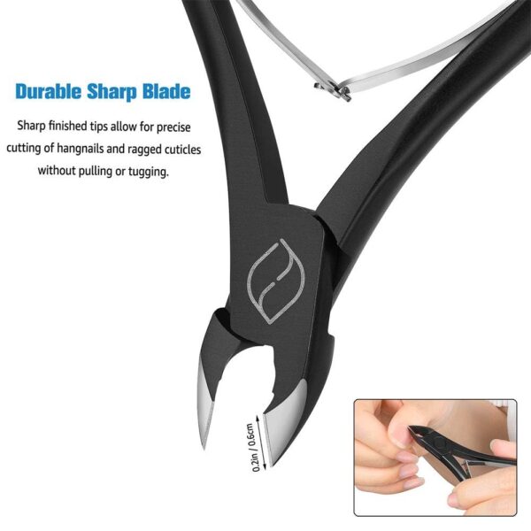 FERYES Cuticle Cutters 1/2 Jaw - Professional Stainless Steel Cuticle Clippers Nail Cuticle Remover Tool, Nail Dead Skin Clipper - BLACK - Image 4