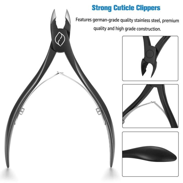 FERYES Cuticle Cutters 1/2 Jaw - Professional Stainless Steel Cuticle Clippers Nail Cuticle Remover Tool, Nail Dead Skin Clipper - BLACK - Image 3
