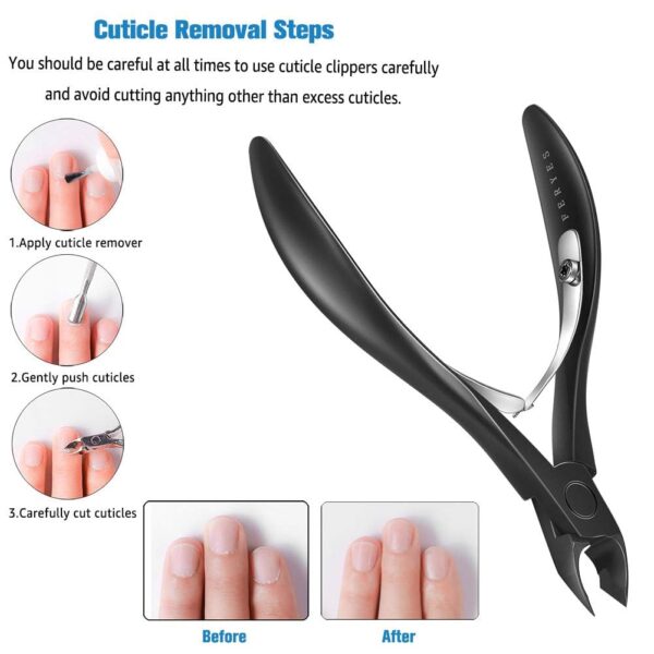 FERYES Cuticle Cutters 1/2 Jaw - Professional Stainless Steel Cuticle Clippers Nail Cuticle Remover Tool, Nail Dead Skin Clipper - BLACK - Image 2