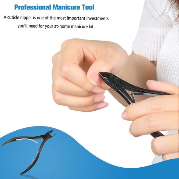 FERYES Cuticle Cutters 1/2 Jaw - Professional Stainless Steel Cuticle Clippers Nail Cuticle Remover Tool, Nail Dead Skin Clipper - BLACK - Image 7