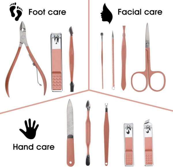 Nail Clippers and Beauty Tool Portable Set Manicure Set 12 in 1, with Pink Leather Bag, Suitable for Home, Workplace, Outdoor Travel, Gift Giving, Salon - Image 2
