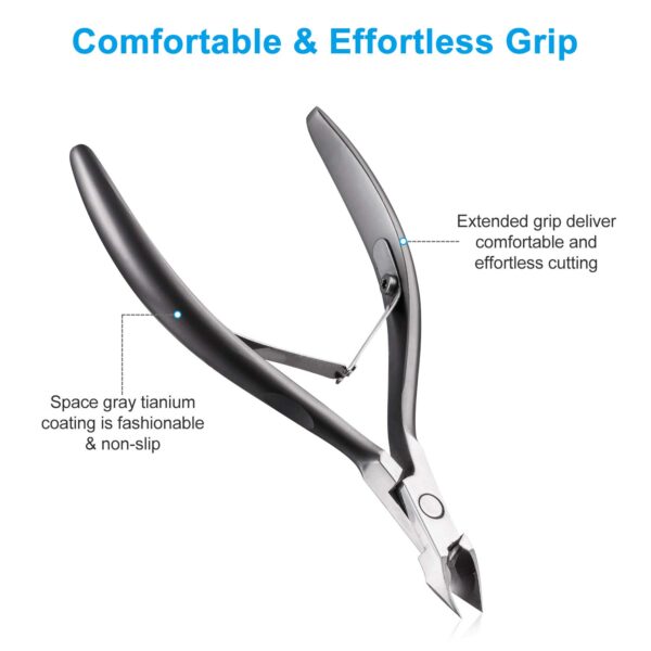 Cuticle Trimmer 3/4 Jaw Extremely Sharp Cuticle Nippers Scissors Stainless Steel Clippers Cutter Remover Pedicure Manicure Nail Tool, opove X7, Space Gray… - Image 4
