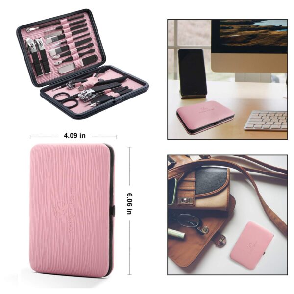 Manicure Set Professional Nail Clippers Kit Pedicure Care Tools- Stainless Steel Women Grooming Kit 18Pcs for Travel or Home (Pink) - Image 2