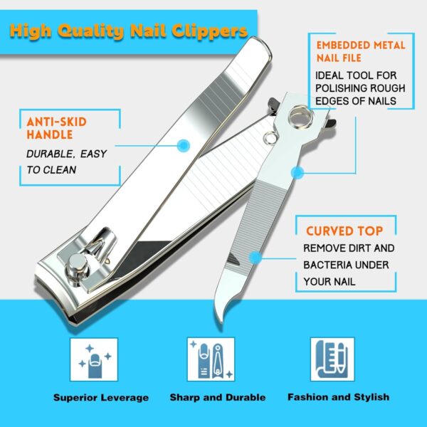Nail Clipper Set,Premium Stainless Steel Fingernail and Toenail Clipper Cutters with Nail File, Sharp Effortless Nail Clippers Set for Men & Women(Silver) - Image 4