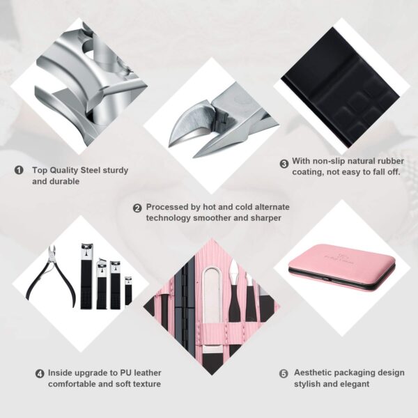Manicure Set Professional Nail Clippers Kit Pedicure Care Tools- Stainless Steel Women Grooming Kit 18Pcs for Travel or Home (Pink) - Image 5