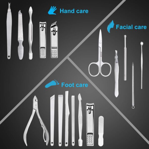Nail Clippers Set Fingernail and Toenail Clipper Cutters, Manicure Pedicure Kit 18 Pieces Stainless Steel Professional Grooming Kits, Nail Care Tools with Luxurious Travel Case - Image 4