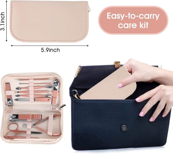 Nail Clippers and Beauty Tool Portable Set Manicure Set 12 in 1, with Pink Leather Bag, Suitable for Home, Workplace, Outdoor Travel, Gift Giving, Salon - Image 3