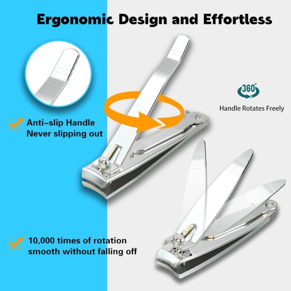 Nail Clipper Set,Premium Stainless Steel Fingernail and Toenail Clipper Cutters with Nail File, Sharp Effortless Nail Clippers Set for Men & Women(Silver) - Image 5
