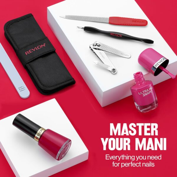 Revlon Manicure Essentials Kit with Travel Case, Nail Care Set with Dual Ended Cuticle Trimmer, Curved Blade Clippers, Compact Emeryl File & Buffer (Pack of 1) - Image 7